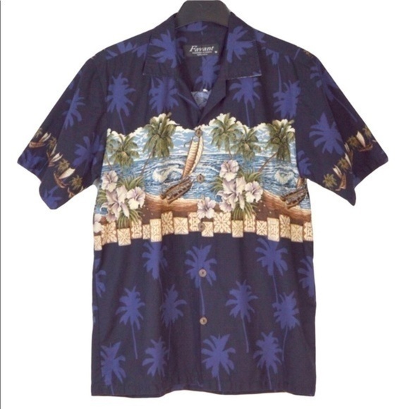Favant Other - Favant‎ 100% Cotton Tropical Print Hawaiian Beach Shirt Loop Collar Medium